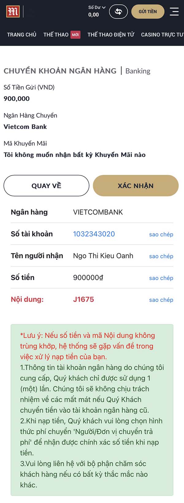 Nạp tiền tối thiểu tại m88 là bao nhiêu